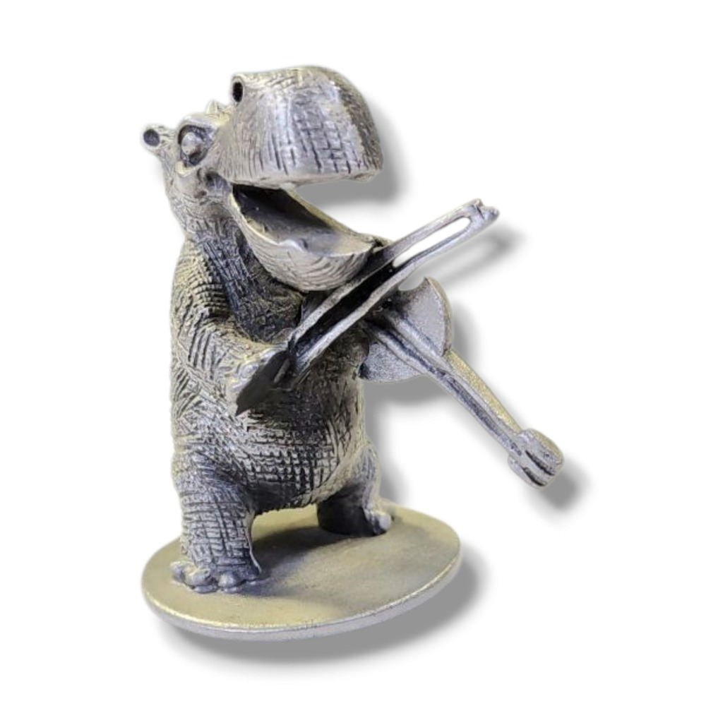Vintage Hudson Pewter Hippo Violin Figurine Strike Up The Band #644 Hippopotamus